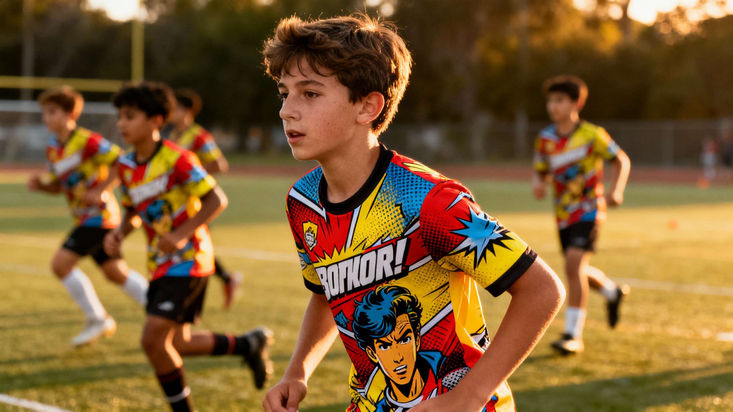 Bold graphic team apparel designs for kids